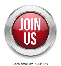 Red round join us button with metallic border