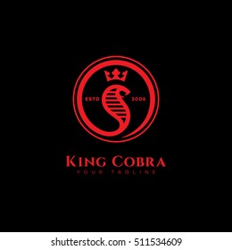 Red round king cobra logo template design. Vector illustration.