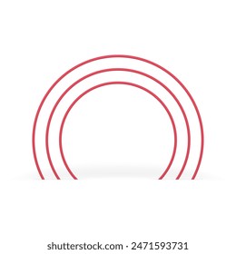 Red round level arch metallic construction geometric 3d element decorative design realistic vector illustration. Circle archway expo presentation entrance basic foundation multilevel structure form