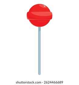 Red round lollipop candy on a stick is standing up
