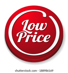 Red round low price button on white background