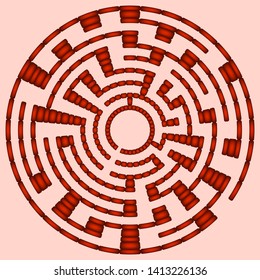 Red round maze on a pink background