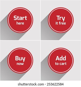 Red round modern flat web buttons set with long shadow