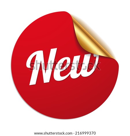 Red round new sticker on white background
