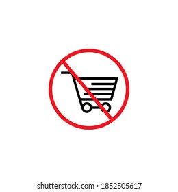 Red round No Shopping Cart icon. Illustration of a forbidden signal. No trolley allowed symbol. Prohibited symbol isolated on white background. Great for any use. Stock Vector