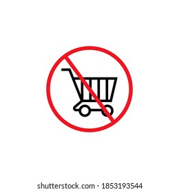 Red round No Shopping Cart icon. Illustration of a forbidden signal. No trolley allowed symbol. Prohibited symbol isolated on white background. Great for any use. Stock Vector