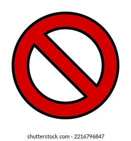 Red Round No Sign or General Prohibition Circle-Backslash Icon with Outline Contour. Vector Image.