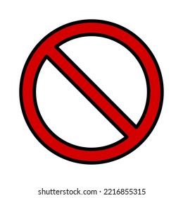 Red Round No Sign or General Prohibition Circle-Backslash Icon with Outline Contour. Vector Image.