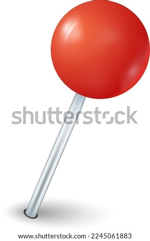 Red round pin mockup. Realistic office attach tool