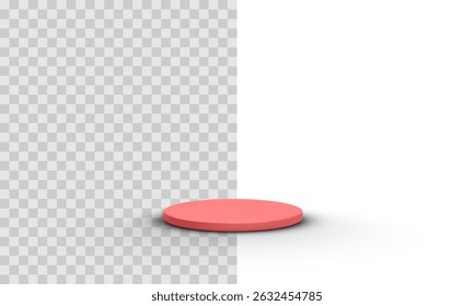 Red Round Podium Platform Isolated on Transparent Background. Minimal Stage Display or Product Stand. Vector Illustration.