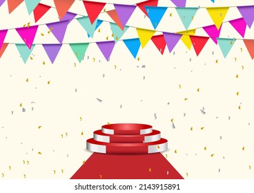 red round podium for show or present or congratulations with flag decorative Vector illustration 