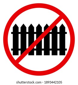 Red round prohibition sign, black fence on white background, vector illustration