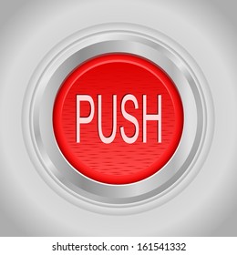 Red round push button bordered by a metallic ring