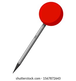 Red round push office map pin marker icon isolated on white background. Vector illustration of office attach button sign. Flat design push pin thumbtack close up.