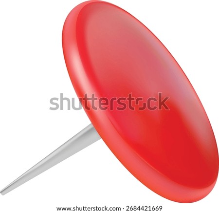 Red round push pin 3D plastic style vector icon. Realistic thumbtack map geotag. Location mark, map pointer sign. Volume stationery tool, organizer accessory, office supplies isolated