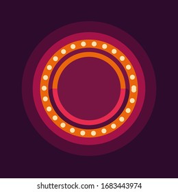 Red round retro marquee light frame flat illustration