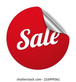 Red Round Sale Sticker On White Background