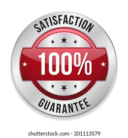 Red round satisfaction button with metallic border