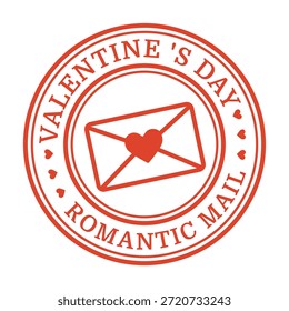Sello redondo rojo. Correo romántico. San Valentín. Aislado sobre fondo blanco. Ilustración vectorial.