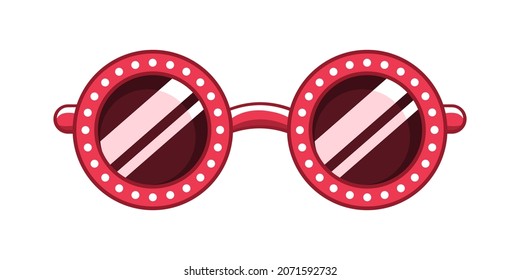 Red round shades sunglasses with white dot pattern clipart. Funky party glasses eyewear cartoon vector illustration.