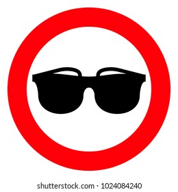 Red round sign, black sunglasses on white background, vector