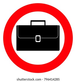 Red round sign, briefcase black on white background, vector
