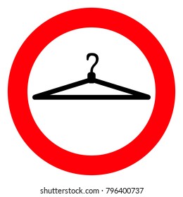 Red round sign, clothes hanger black on white background, vector 