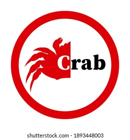 Red round sign, crab on white background, vector illustration