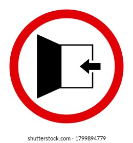Red round sign, door opening black on white, for design, vector illustration