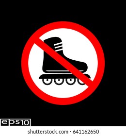 Red round sign No roller skates . Red thin line on white background - vector illustration