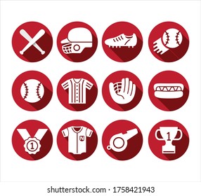 red round simple flat baseball vector icon logo design template set for mobile application or website button