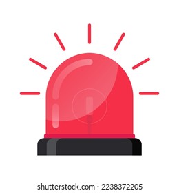 Red round siren icon of police or ambulance. Flashing emergency light symbol with scatter lined rays. Sign for alarm or emergency cases. Vector illustration