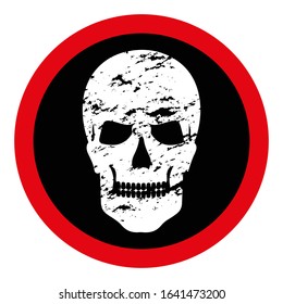 Red round skull sign on a white background, vector