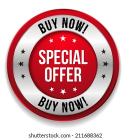 Red round special offer badge on white background