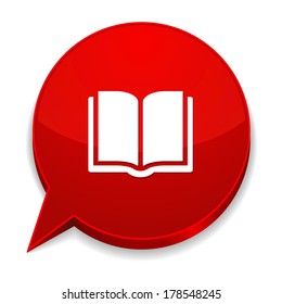 Red round speech bubble with electronic book icon