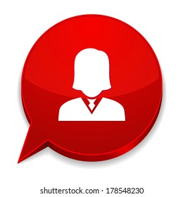 Red round speech bubble with female icon