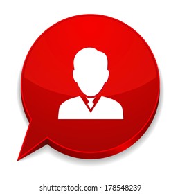 Red round speech bubble with male icon