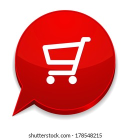 Red round speech bubble with shop icon