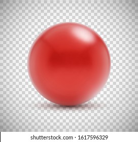 Red Round Sphere / 3D Ball on Transparent Background. Toy Ball. Vector Illustration.