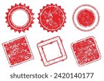 Red round and square grunge stamp on white background