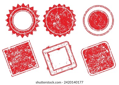 Red round and square grunge stamp on white background