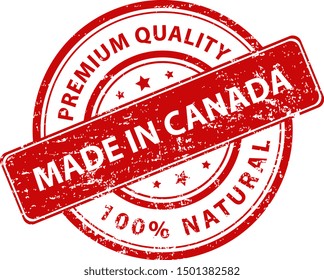 Red round stamp made in Canada. Vector