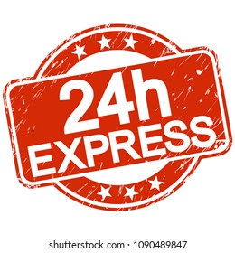 red round stamp with scratches and text 24h express
