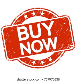 red round stamp with scratches and text buy now