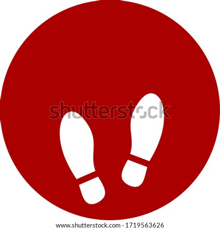 Red Round Stand Here Floor Marking Icon with Shoeprints and Empty Space for Text. Vector Image.