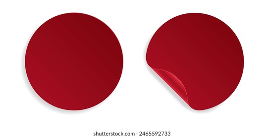 Red round stickers with curled corner.