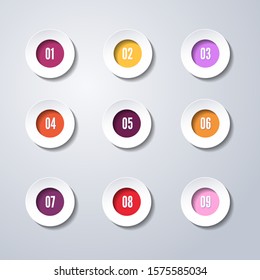 Red round stickers with numbers . Vector illustration