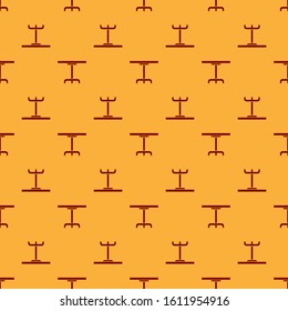 Red Round table icon isolated seamless pattern on brown background.  Vector Illustration