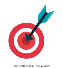 Red round target with an arrow on center, vector illustration graphic.