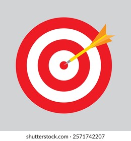 Red round target with a dart in a center, front view.  Vector illustration